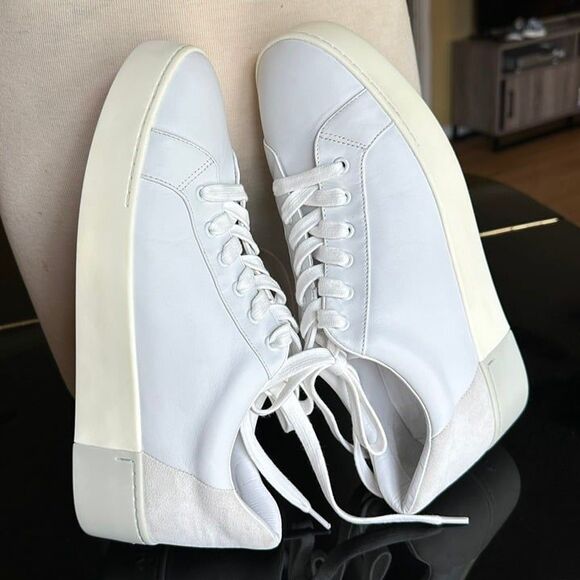 VINCE Bensley Leather & Suede 2 Toned Lace Up Platform Sneakers White Gray 9.5 - Picture 7 of 16